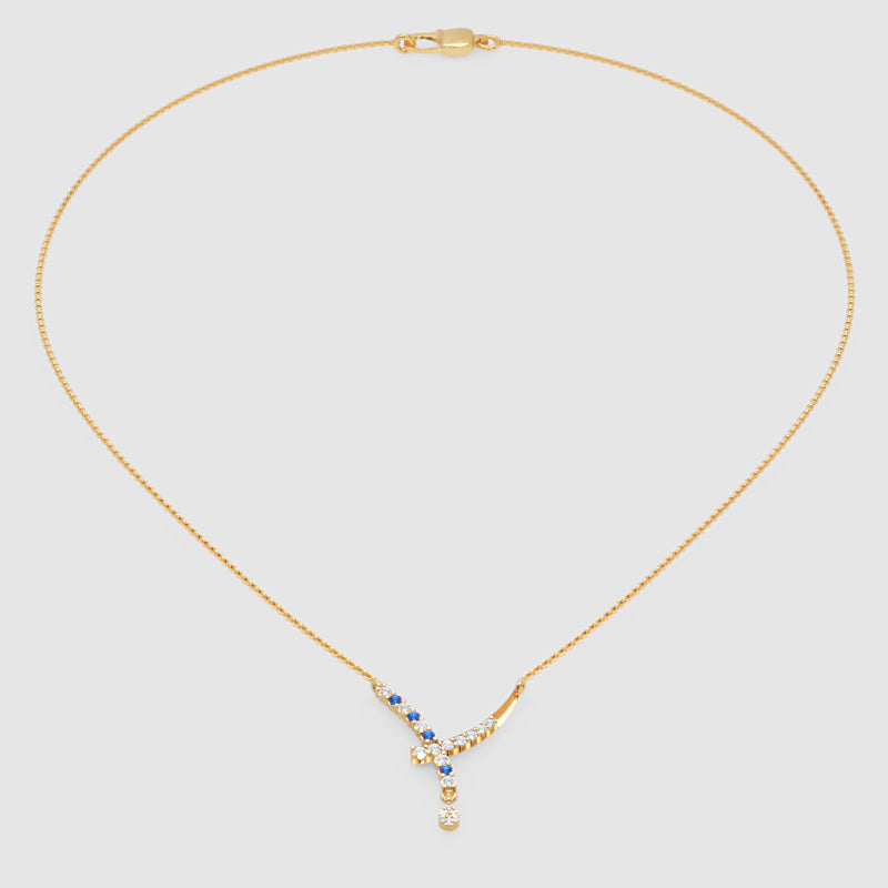 Rose Gold Diamond And Blue Gemstone Accents Drop Necklace - Nine
