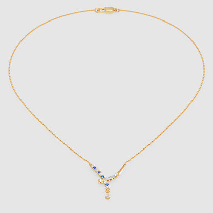Rose Gold Diamond And Blue Gemstone Accents Drop Necklace - Nine