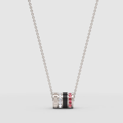 Diamond & Red Gemstone Barrel Pendant Necklace With Custom Enamel | Adjustable 16–17 Inch Chain In Rose Gold | Jebij - Three