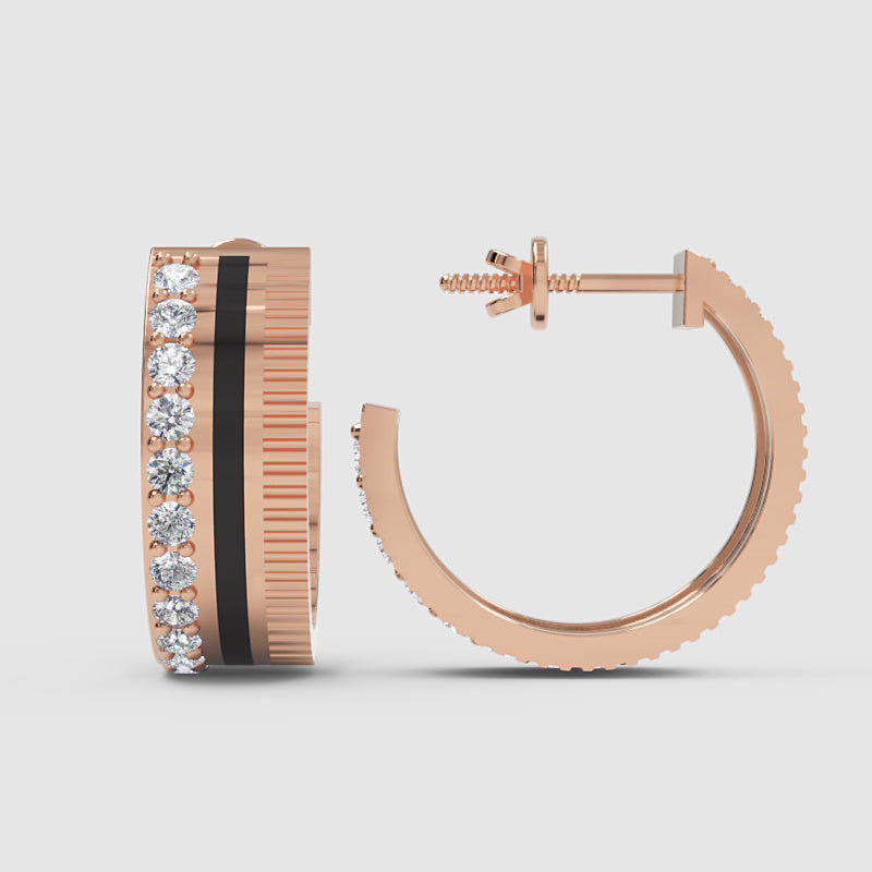 Wide Textured Hoop Earrings With Pav Crystal Accent Stripe - Six