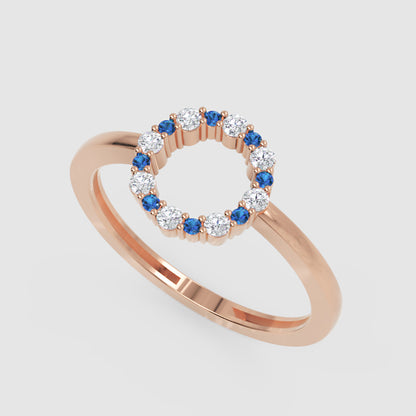 Blue Sapphire And Diamond Open Circle Ring - Six