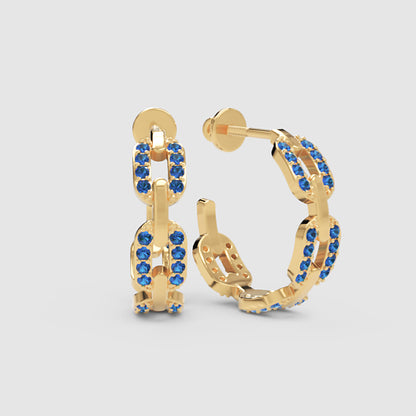 Blue Sapphire Chain Link Hoop Earrings - Three