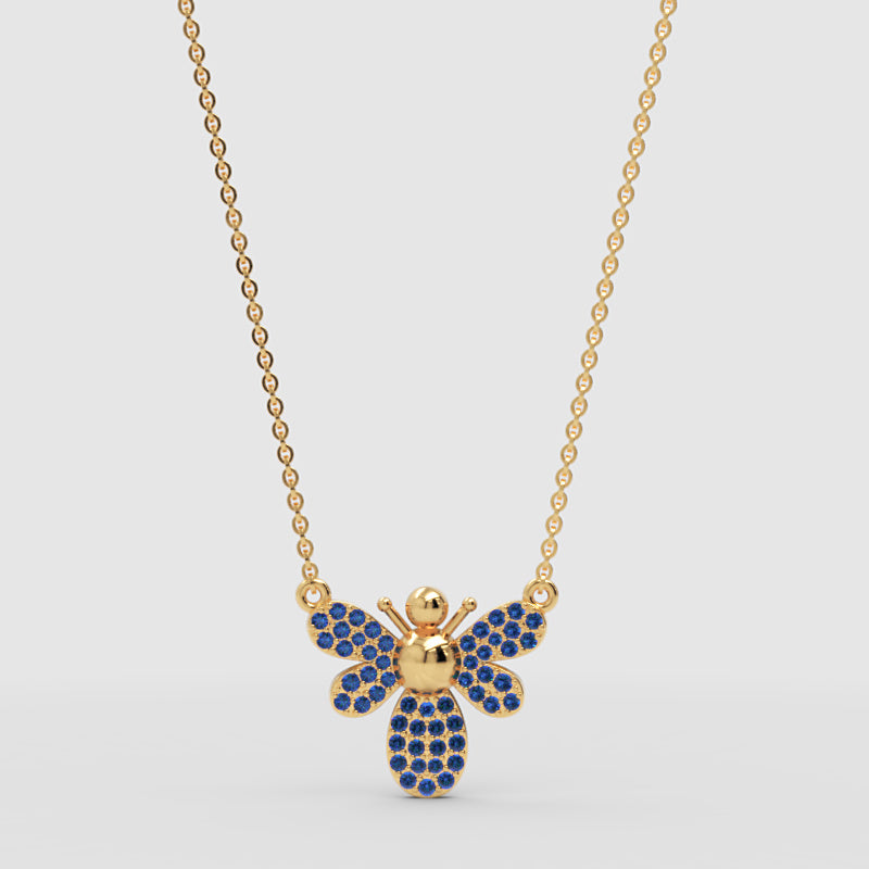 Blue Crystal Bee Pendant Necklace With Chain - Three
