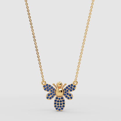 Blue Crystal Bee Pendant Necklace With Chain - Three