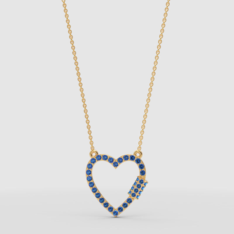 Lab-Grown Blue Sapphire Open Heart Necklace In Rose Gold | Elegant Pave Pendant With Adjustable 16–17 Inch Chain - Three