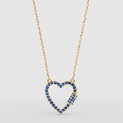 Lab-Grown Blue Sapphire Open Heart Necklace In Rose Gold | Elegant Pave Pendant With Adjustable 16–17 Inch Chain - Three