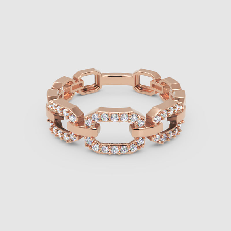Diamond Chain Link Ring In White Gold | Circular Center Double Row Luxury Statement Ring For Women | Jebij - Six
