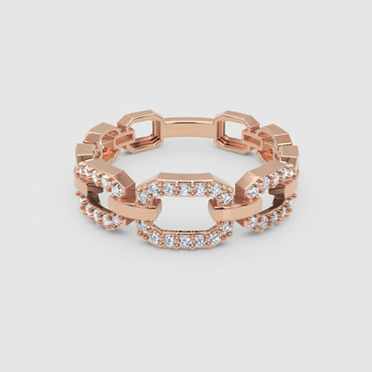 Diamond Chain Link Ring In White Gold | Circular Center Double Row Luxury Statement Ring For Women | Jebij - Six