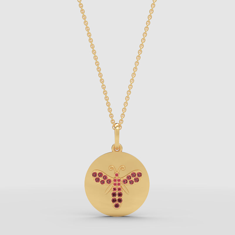 Ruby Butterfly Disc Pendant Necklace With Rose Tone Chain - Two