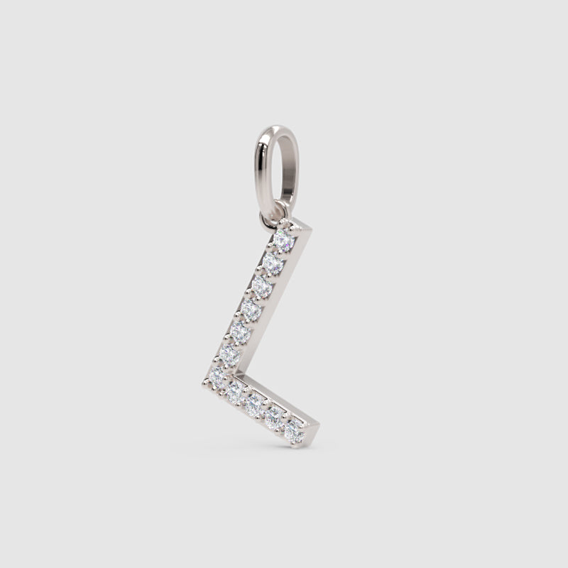 Diamond Initial L Pendant in White Gold