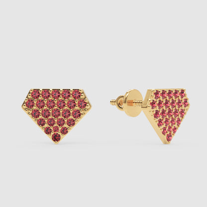Pink Sapphire Pav Diamondshaped Stud Earrings - Three