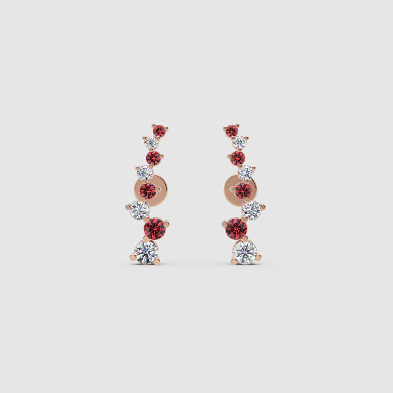 Ruby Gemstone And White Diamond Curved Climber Earrings White Gold - Six