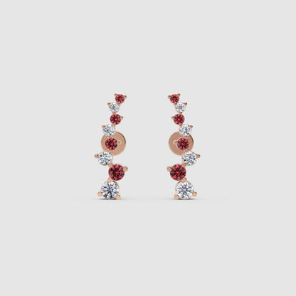 Ruby Gemstone And White Diamond Curved Climber Earrings White Gold - Six