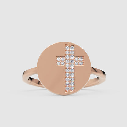 Pav Cross Disc Signet Ring With Twisted Band - Five