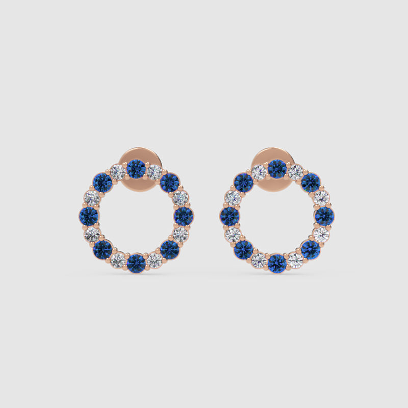Blue And White Sapphire Circle Stud Earrings In White Gold - Six