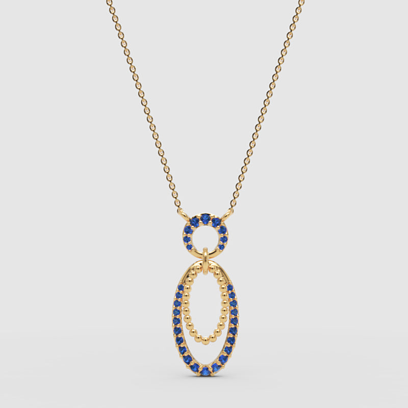 Blue Sapphire Double Oval Pendant Necklace - Three