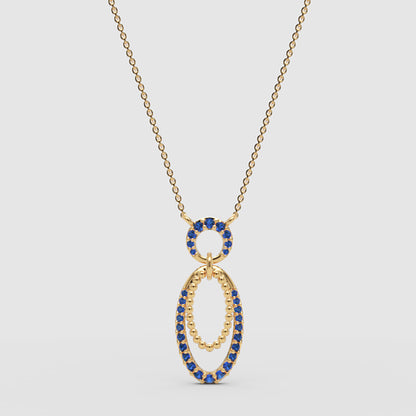 Blue Sapphire Double Oval Pendant Necklace - Three