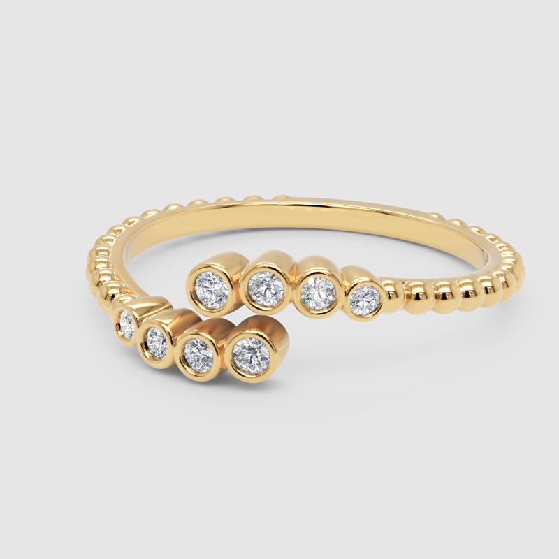 Bezel Set Diamond Bypass Ring With Beaded Band - Eight