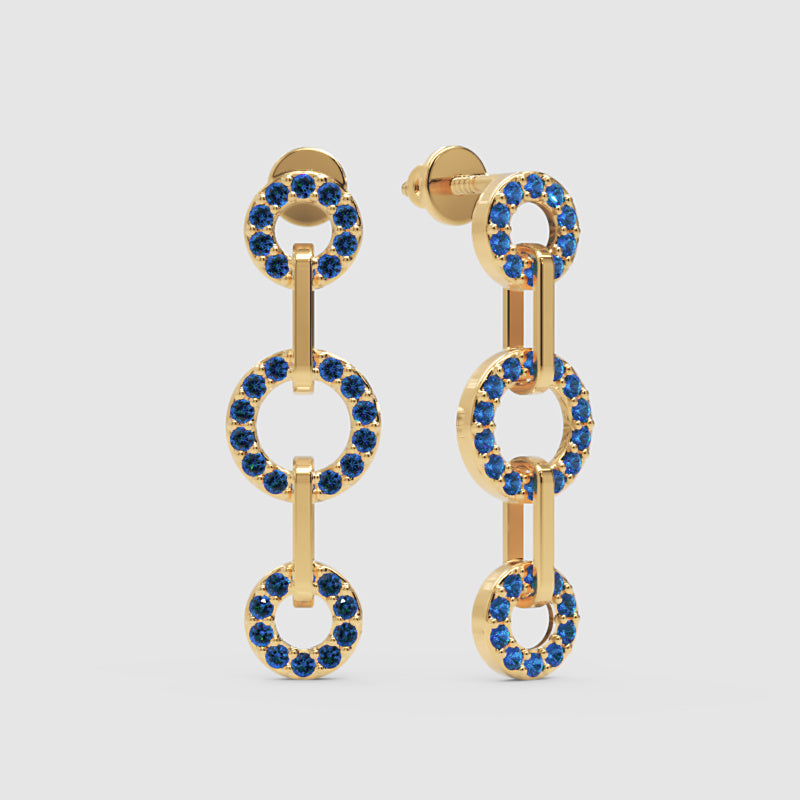 Blue Sapphire Triple Circle Link Drop Earrings - Three