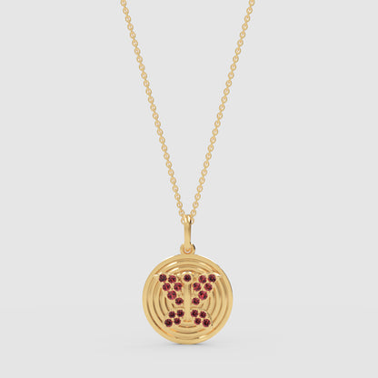 Gemini Zodiac Medallion Pendant Necklace With Pink Gemstones - Two