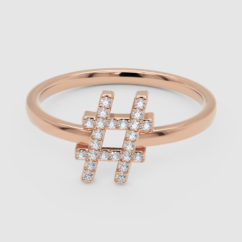 Diamond Hashtag Symbol Ring With Pav Stones - Six