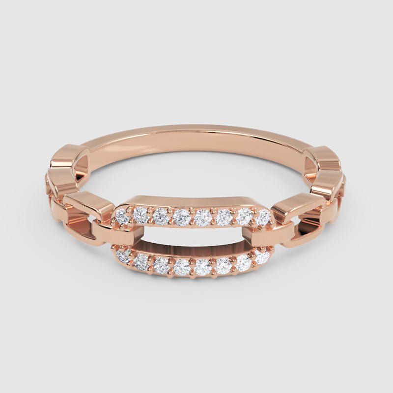 Diamond Interlocking Link Ring In White Gold | Modern Chain Style Pave Design Statement Ring For Women | Jebij - Six