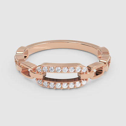 Diamond Interlocking Link Ring In White Gold | Modern Chain Style Pave Design Statement Ring For Women | Jebij - Six