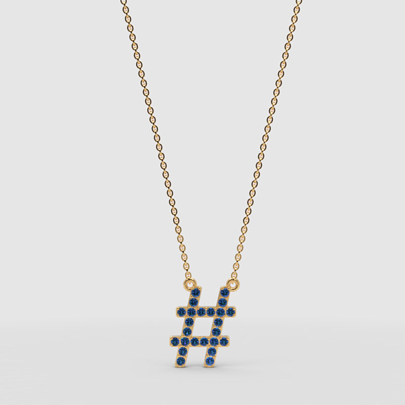 Blue Crystal Hashtag Pendant Necklace - Three