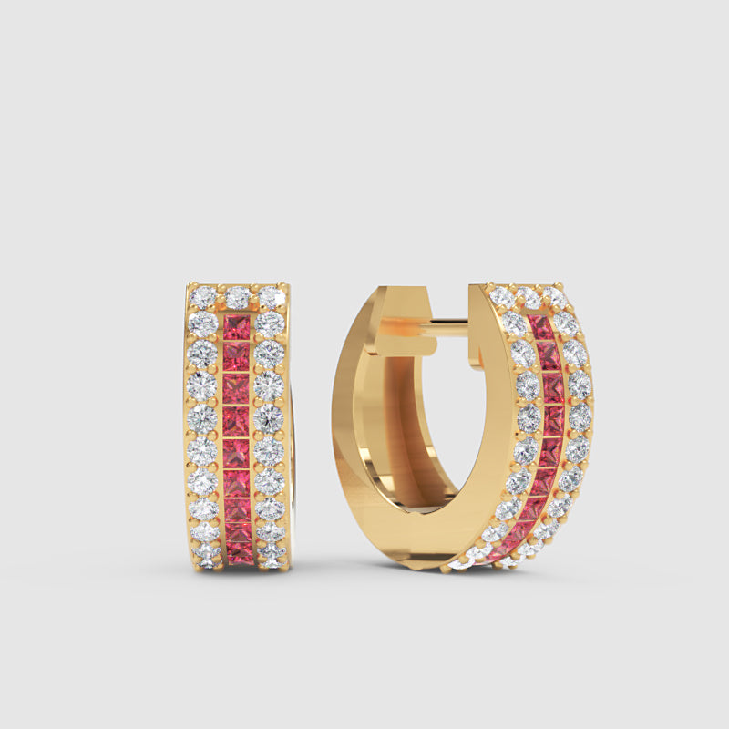 White Gold Coloured Gemstone And Diamond Channel Set Hoop Earrings - Six