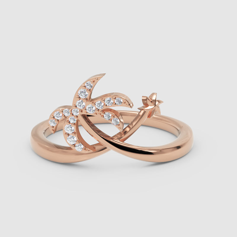 Diamond Star & Crescent Moon Ring In White Gold - Six