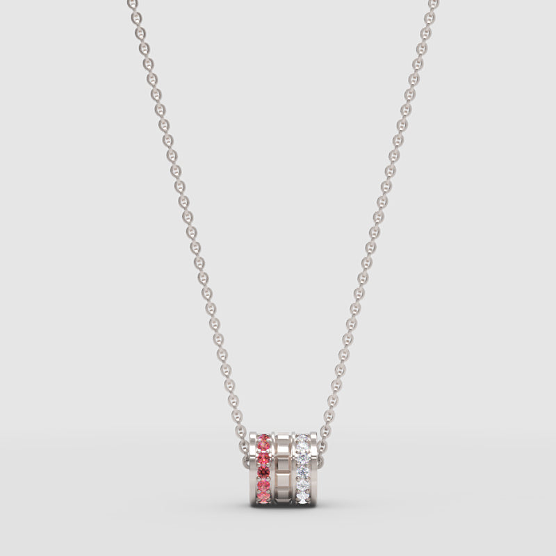 Minimal Red Gemstone Barrel Pendant | Diamond Necklace In Rose Gold | Jebij - Three