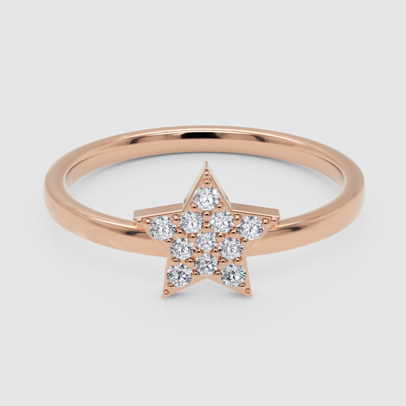 Pav Diamond Star Ring With Delicate Band - Six