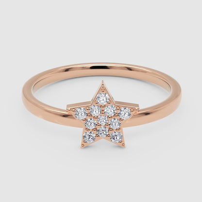 Pav Diamond Star Ring With Delicate Band - Six