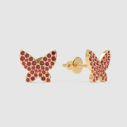 Pink Crystal Butterfly Stud Earrings With Screw Back Closure - Three