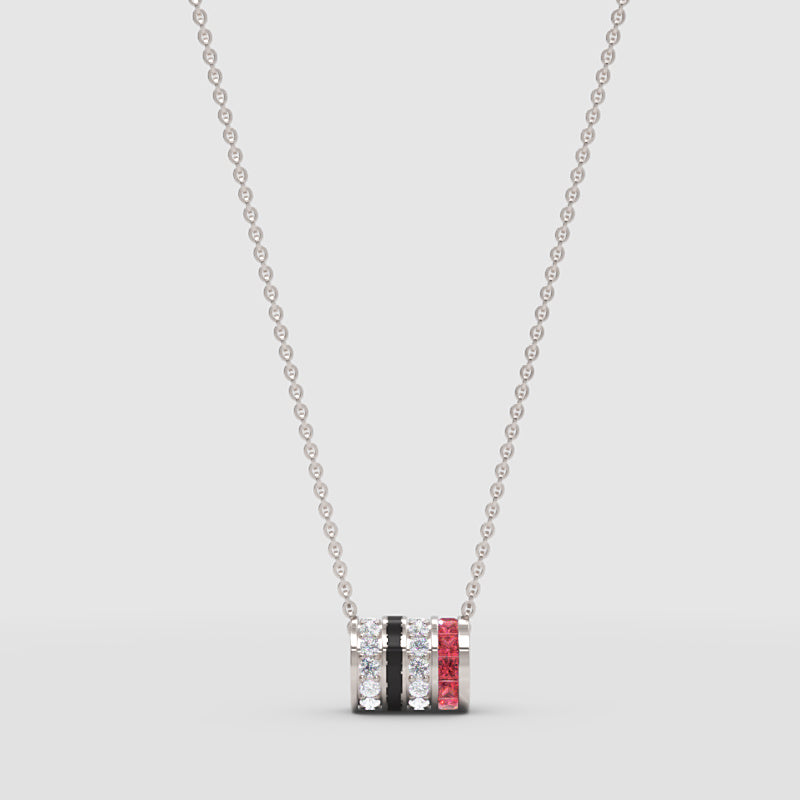 Multirow Diamond And Gemstone Bar Pendant Necklace - Three