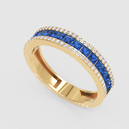 Blue Sapphire And Diamond Channel Set Wedding Band Ring - Six