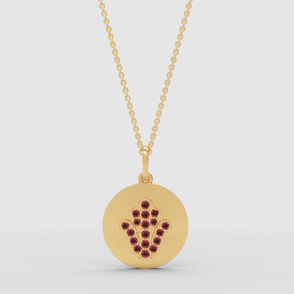 Hamsa Hand Disc Pendant Necklace With Pink Gemstones - Two