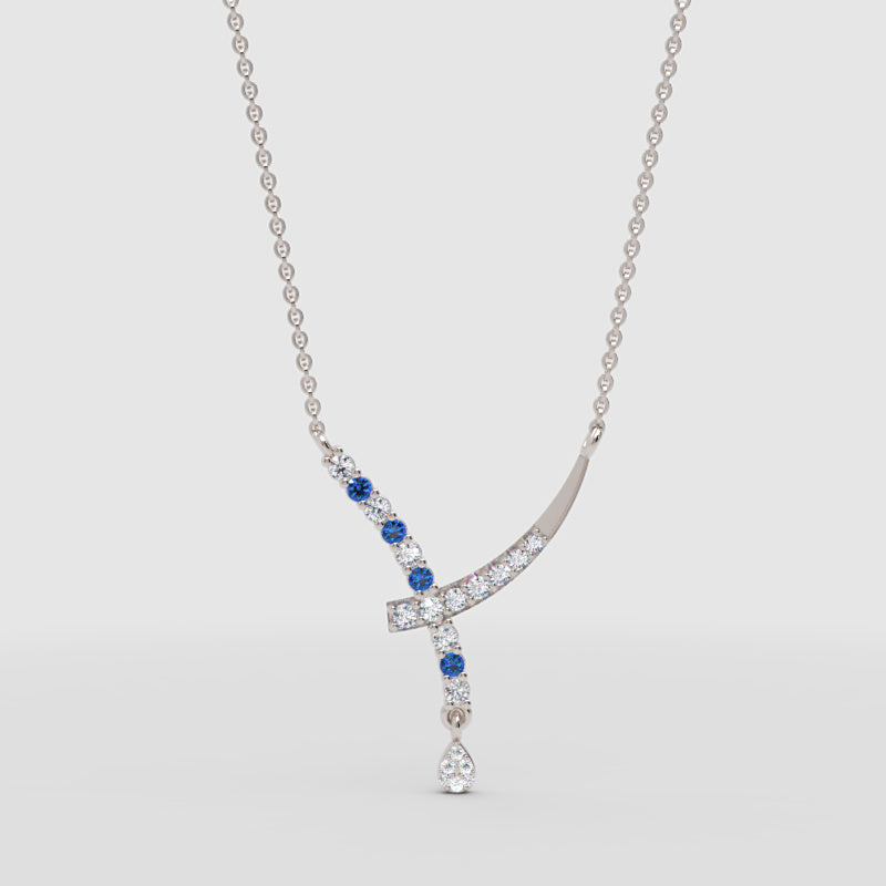 Rose Gold Diamond And Blue Gemstone Accents Drop Necklace - Four