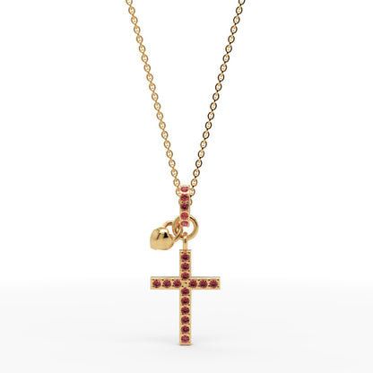 Pink Crystal Cross Pendant Necklace With Heart Charm - Two
