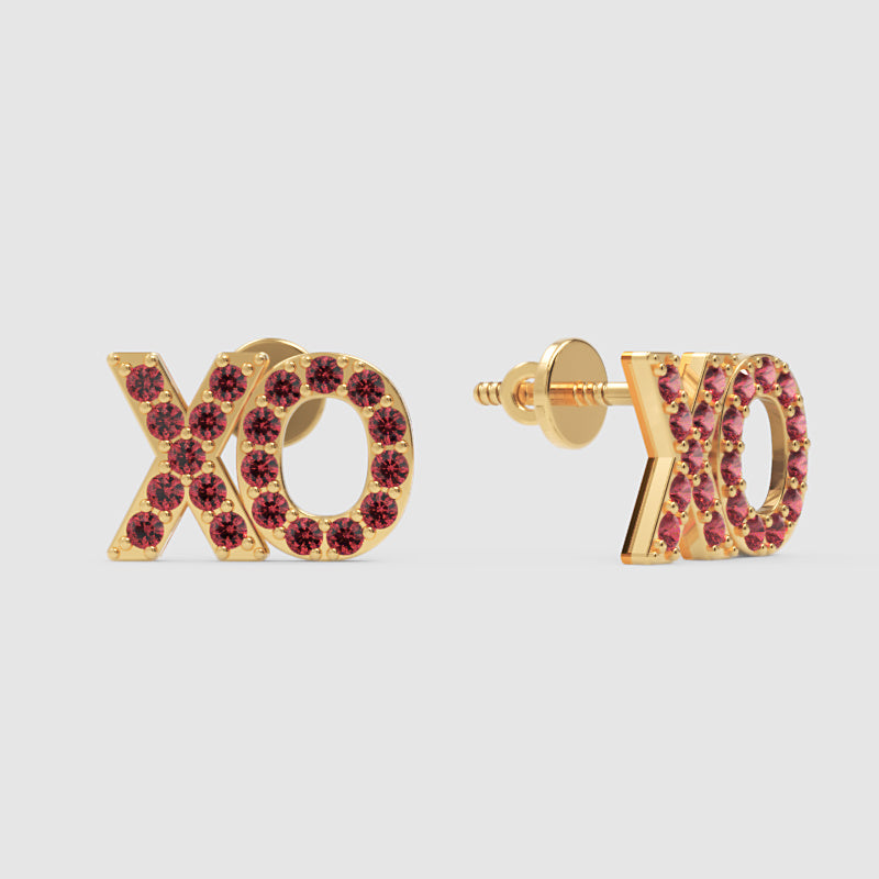 Xo Pink Crystal Stud Earrings With Screw Back Closure - Three