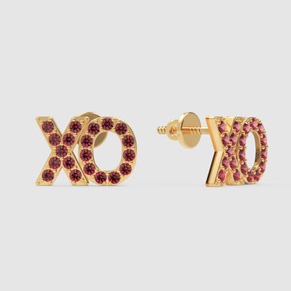 Xo Pink Crystal Stud Earrings With Screw Back Closure - Three