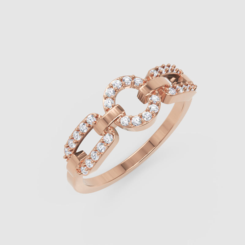 Diamond Circular Link Ring In White Gold | Double Pave Interlocking Chain Design Elegant Luxury Ring For Women | Jebij - Seven
