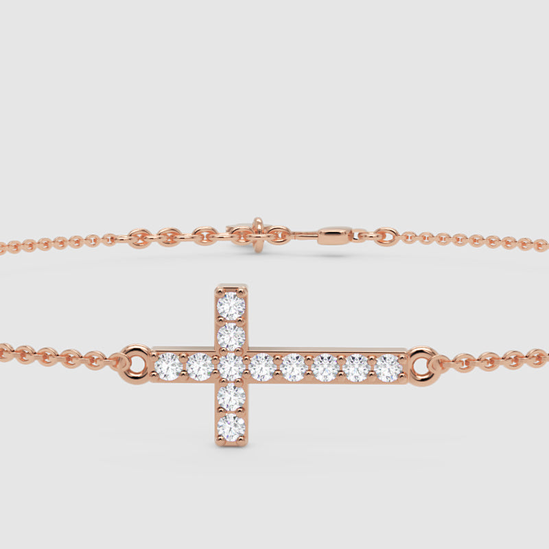 Sideways Cross Bracelet With Cubic Zirconia Stones - Six