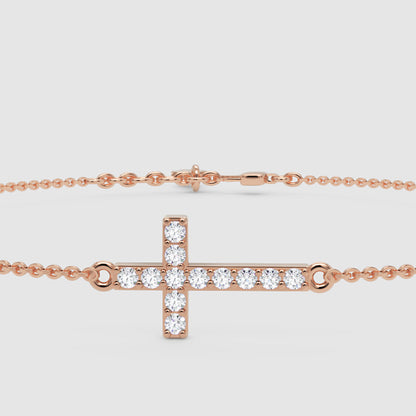 Sideways Cross Bracelet With Cubic Zirconia Stones - Six
