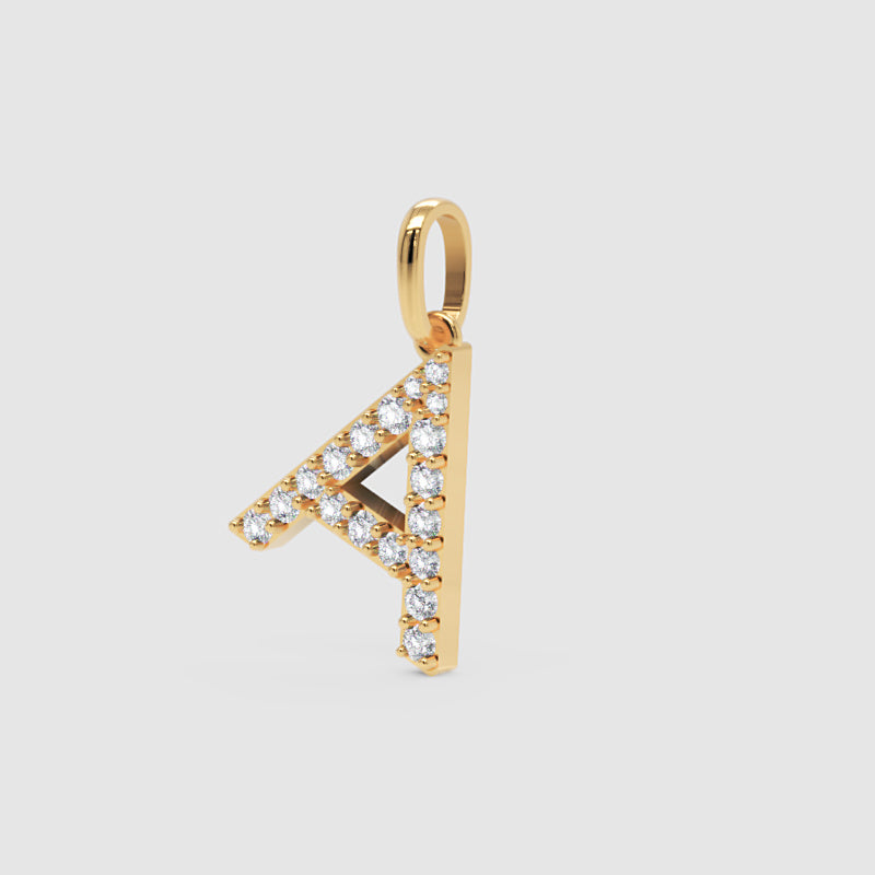 Diamond Initial Letter A Pendant Charm in White Gold