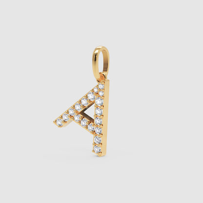Diamond Initial Letter A Pendant Charm in White Gold