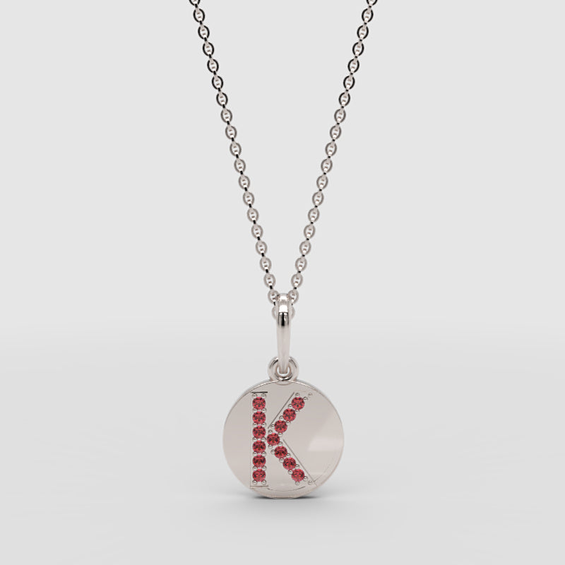 Personalized K Letter Pendant Necklace In Rose Gold With Red Stones - Four