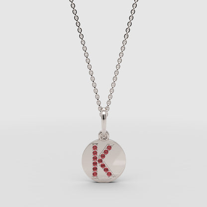 Personalized K Letter Pendant Necklace In Rose Gold With Red Stones - Four