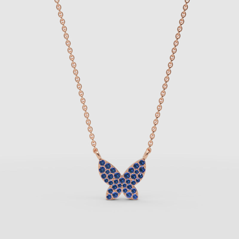 Blue Sapphire Butterfly Pendant Necklace - Four