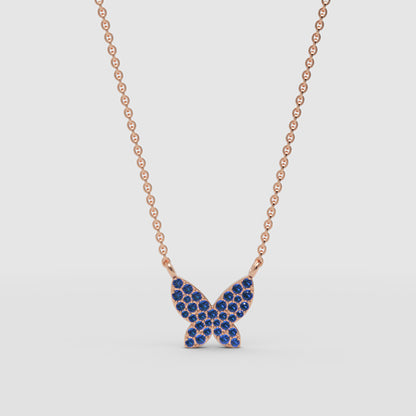 Blue Sapphire Butterfly Pendant Necklace - Four